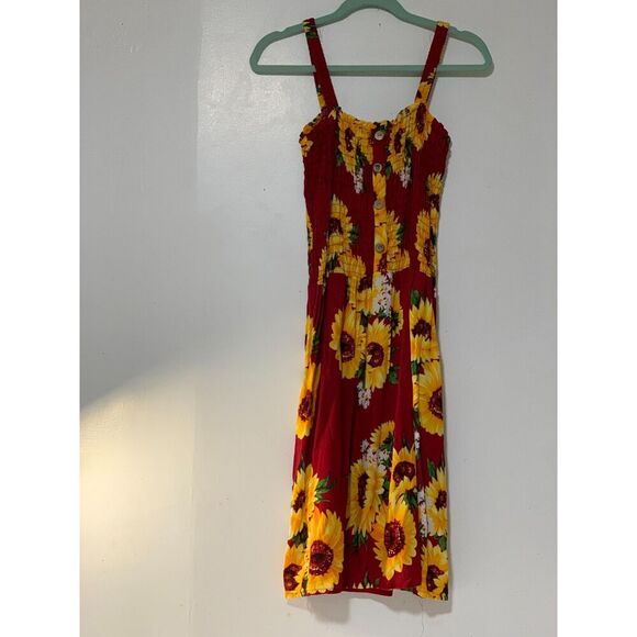 J&W Women’s Cute Sleeveless Red Sunflowers Dress, fit & flare MIDI DRESS size XL - Picture 3 of 13